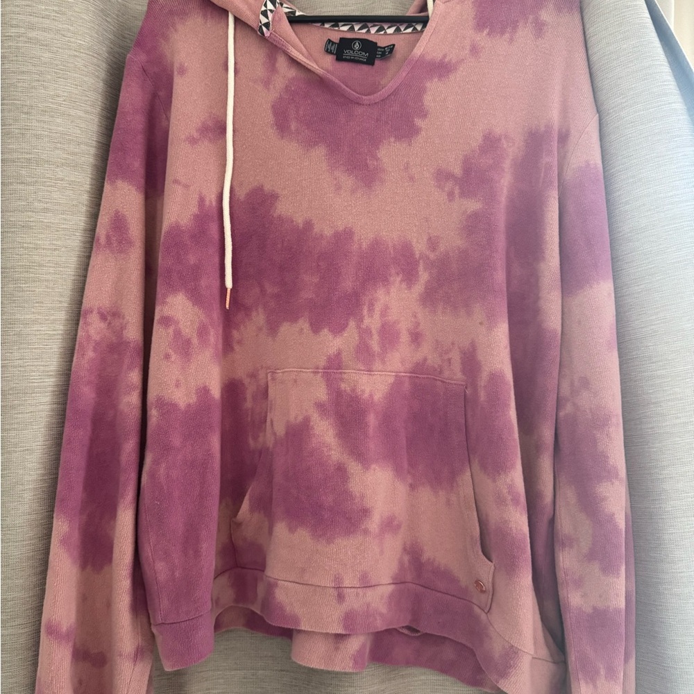 Volcom Lived in Lounge Pink and Purple Tie-Dye Hoodie